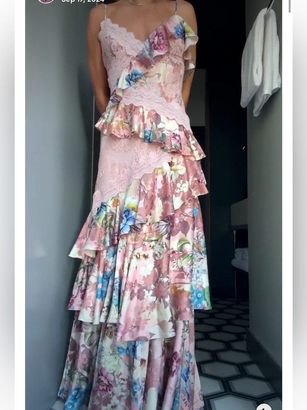Anthropologie BHLDN Elora Sleeveless V-Neck Ruffle Lace Maxi Dress in Pink